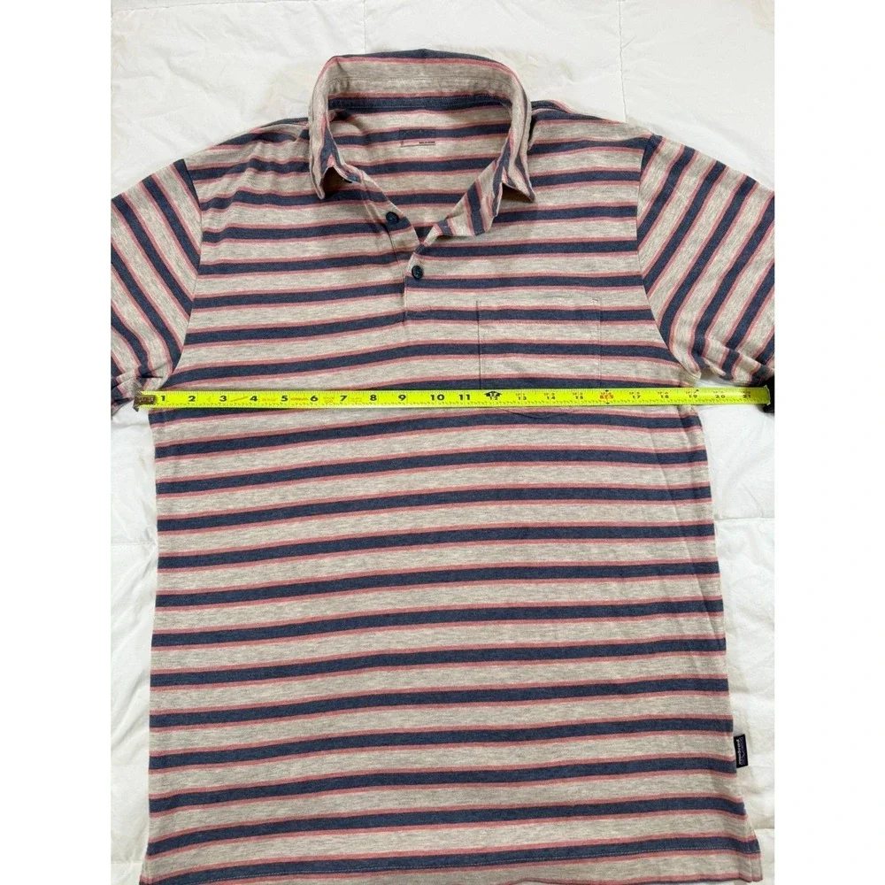 Patagonia Polo Shirt S Grey‎ Blue Pink Striped Organic Cotton Short Sleeve 52185
